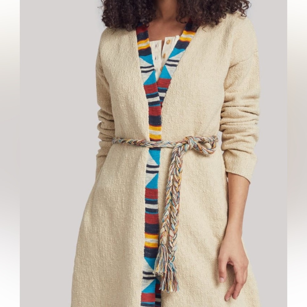 Faherty Organic Cotton Belted Fringe Duster Cardigan XS/S Coastal Boho - Picture 6 of 9